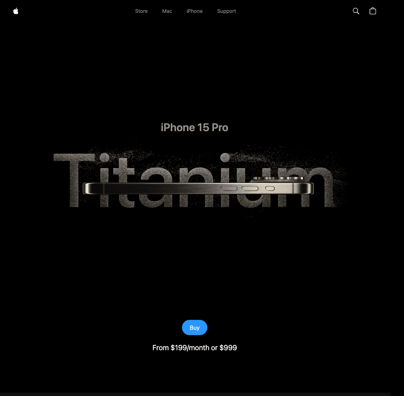 Screenshot of iPhone 15 Pro website project